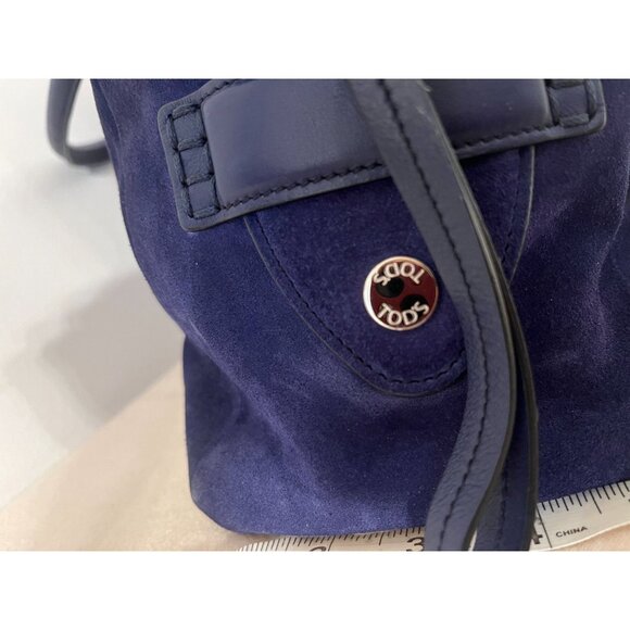 RARE Tod's D-Bag Styling Suede Navy Blue Top Handle Medium Handbag Bauletto - Picture 7 of 13